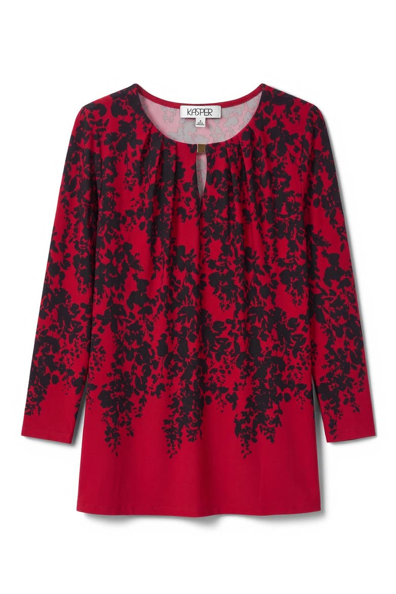 Pleated Keyhole Top, Alternate, color, FIRE RED MULTI