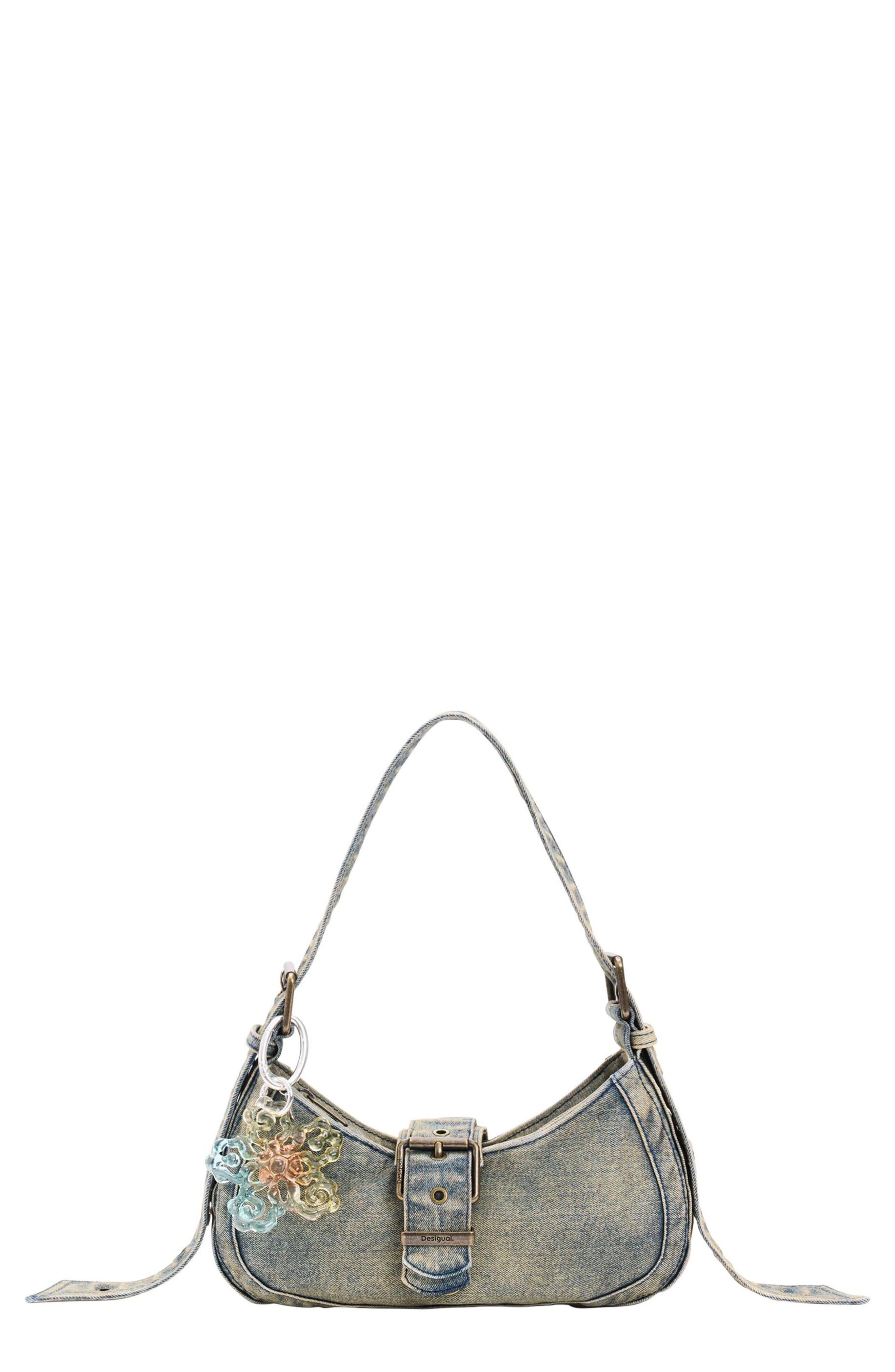 Desigual Denim Shoulder Bag, Main, color, Light Green
