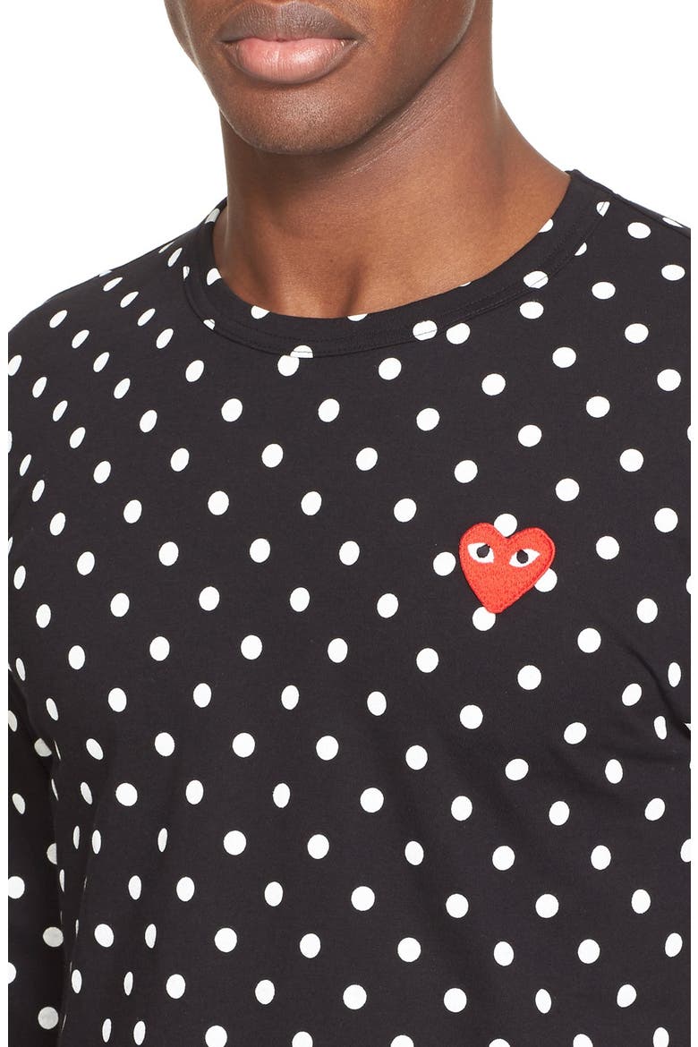 Dot Print Long Sleeve Crewneck T-Shirt, Alternate, color, BLACK