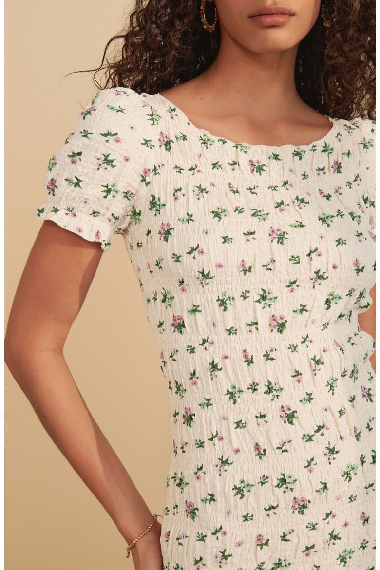 Ditsy Print Shirred Puff Sleeve Minidress, Alternate, color, IVORY FLORAL
