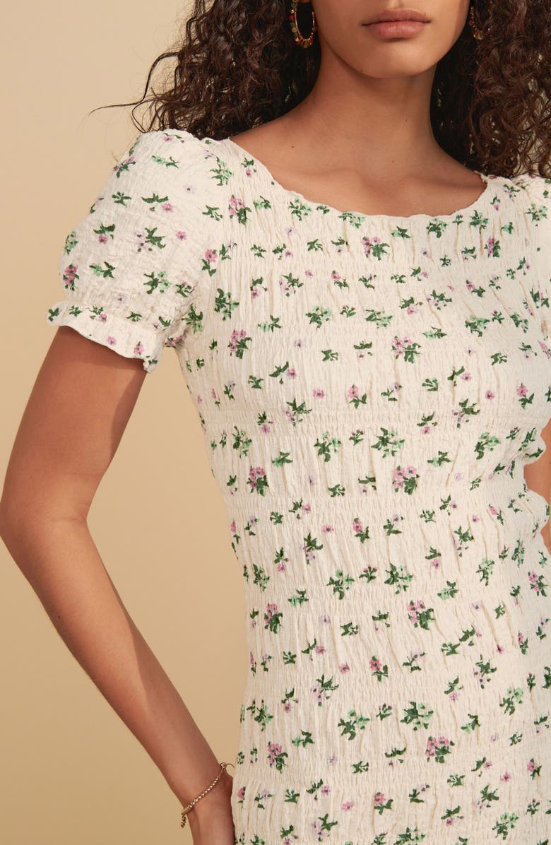 NEXT Ditsy Print Shirred Puff Sleeve Minidress, Alternate, color, Ivory Floral