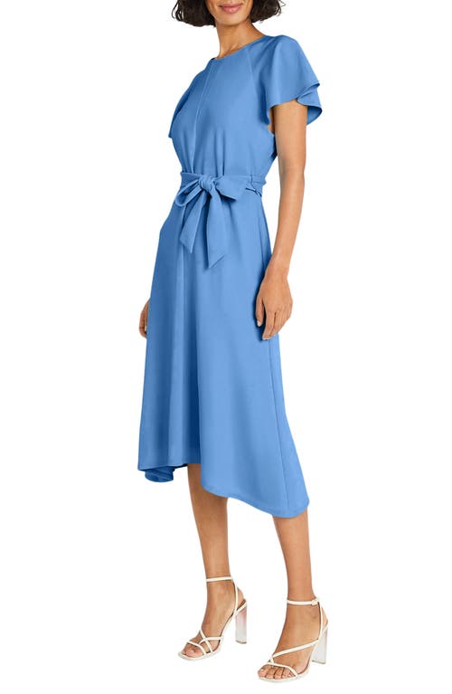 Maggy London Flutter Sleeve Tie Waist Midi Dress In Black Blue