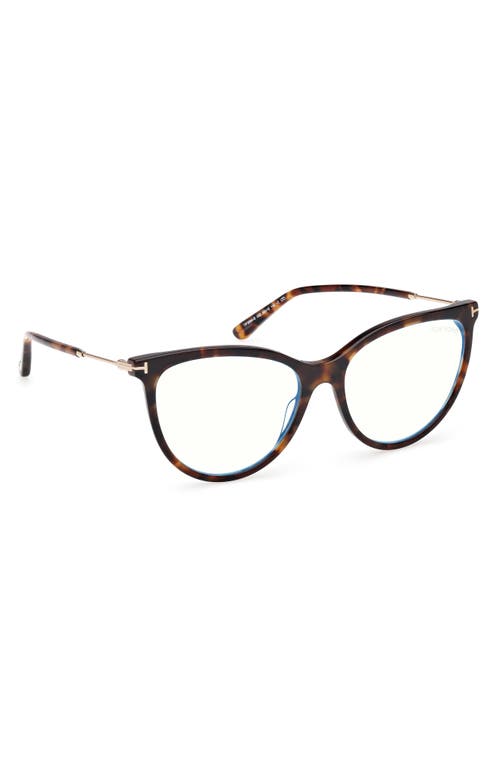Tom Ford 56mm Cat Eye Blue Light Blocking Optical Glasses In Havana/t Logo/blue Block