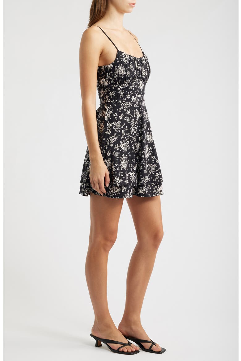 Floral Print Fit & Flare Mini Sundress, Alternate, color, BLACK / WHITE