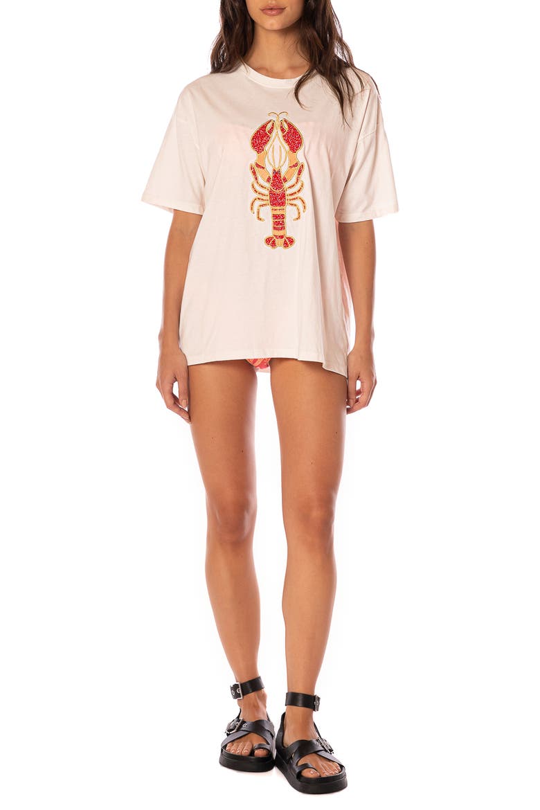 Azalea Lobster Cotton Cover-Up T-Shirt, Alternate, color, OPEN WHITE