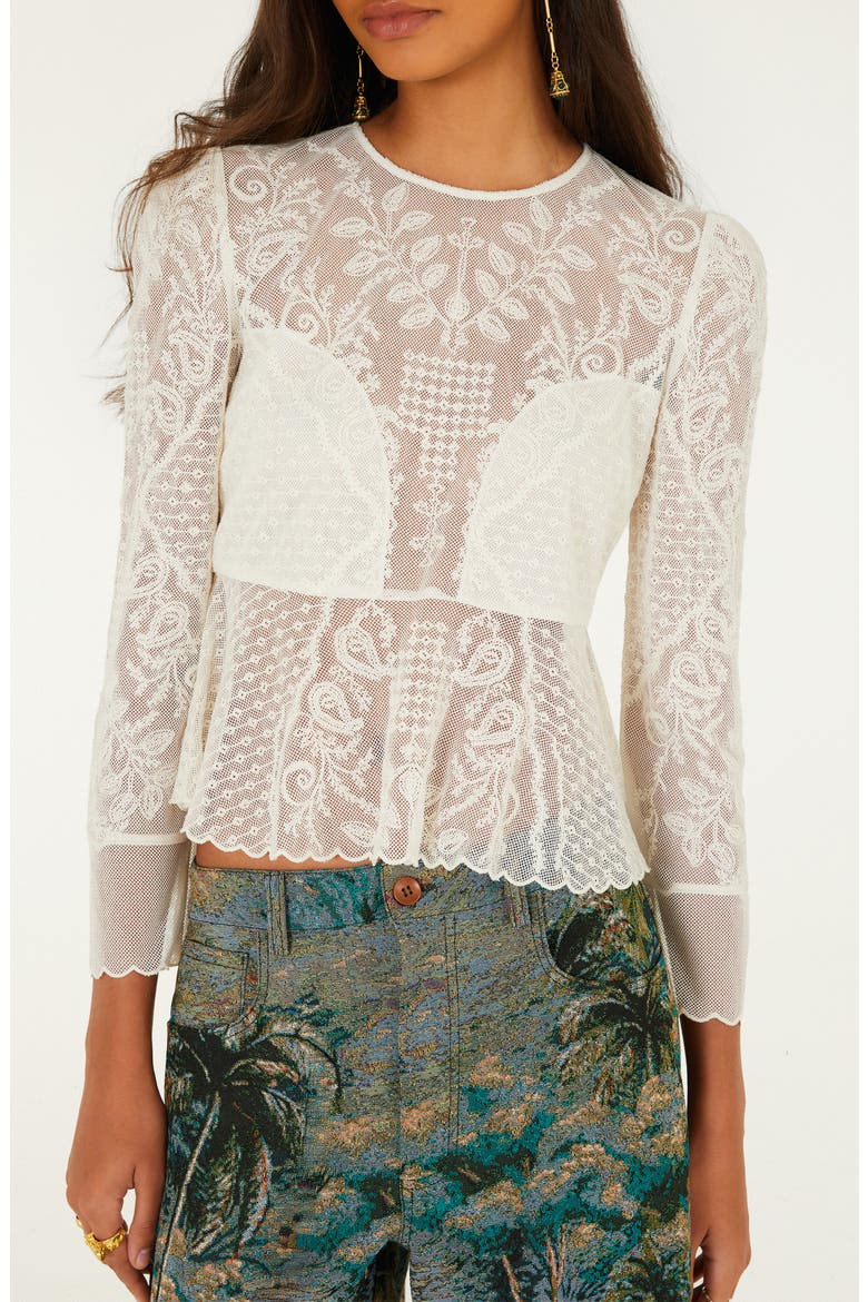 Tulle Embroidered Long Sleeve Top, Main, color, OFF-WHITE