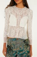 FARM Rio Tulle Embroidered Long Sleeve Top