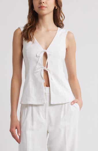 Open Edit Tie Front Linen Blend Top