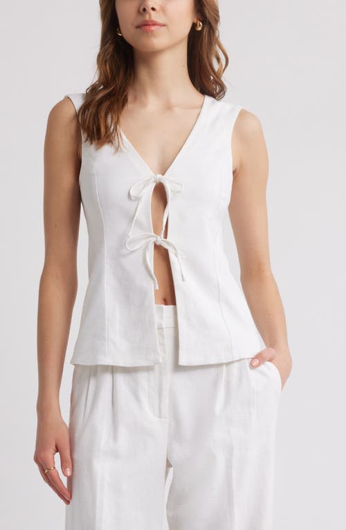 OPEN EDIT OPEN EDIT TIE FRONT LINEN BLEND TOP
