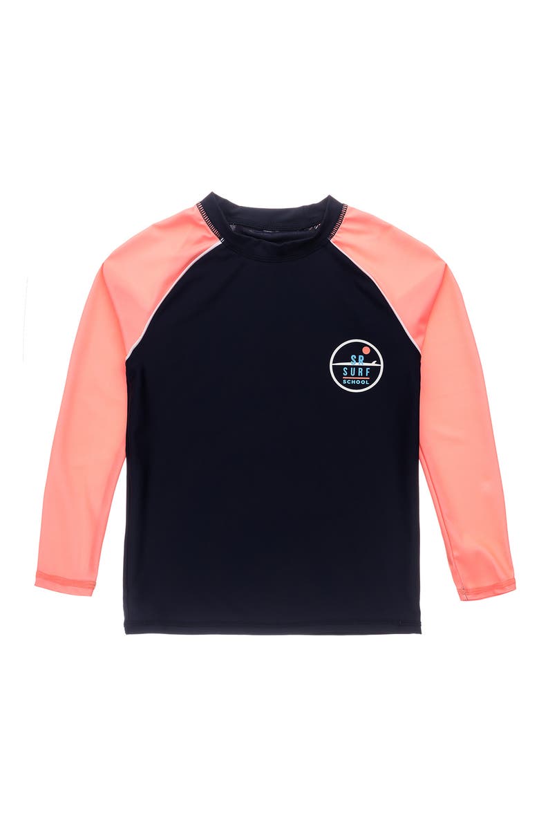 Snapper Rock Kids' Surf School Long Sleeve Rashguard, Main, color, Navy