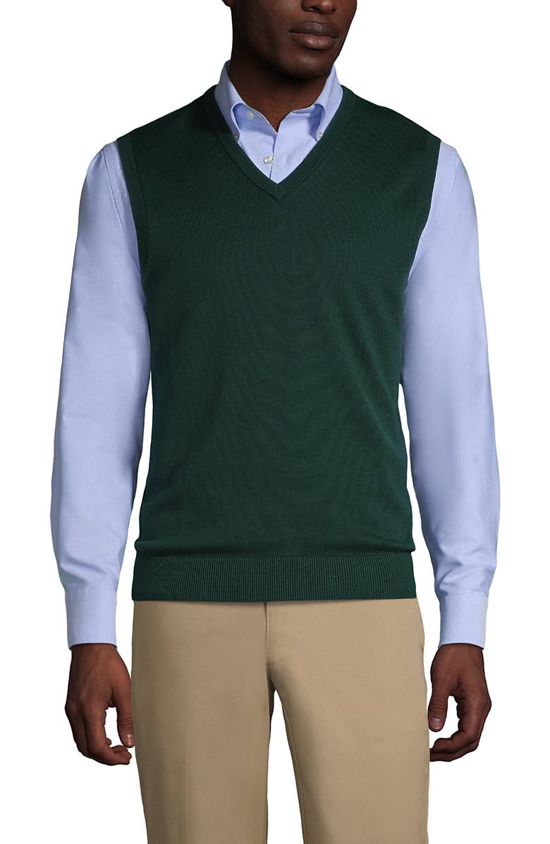 Lands' End School Uniform Cotton Modal Fine Gauge Sweater Vest, Main, color, Evergreen