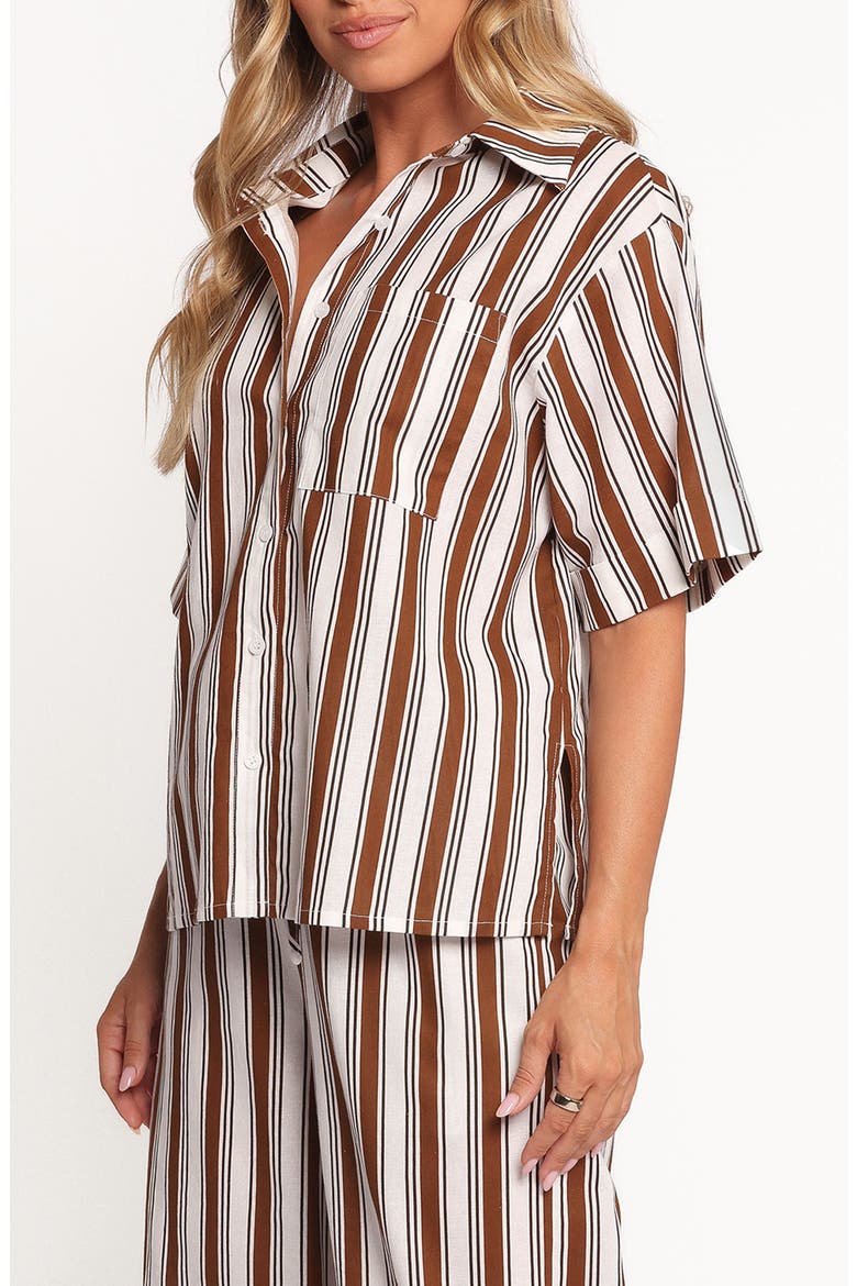 Thalia Stripe Cotton & Linen Button-Up Shirt, Alternate, color, CHOCOLATE STRIPE