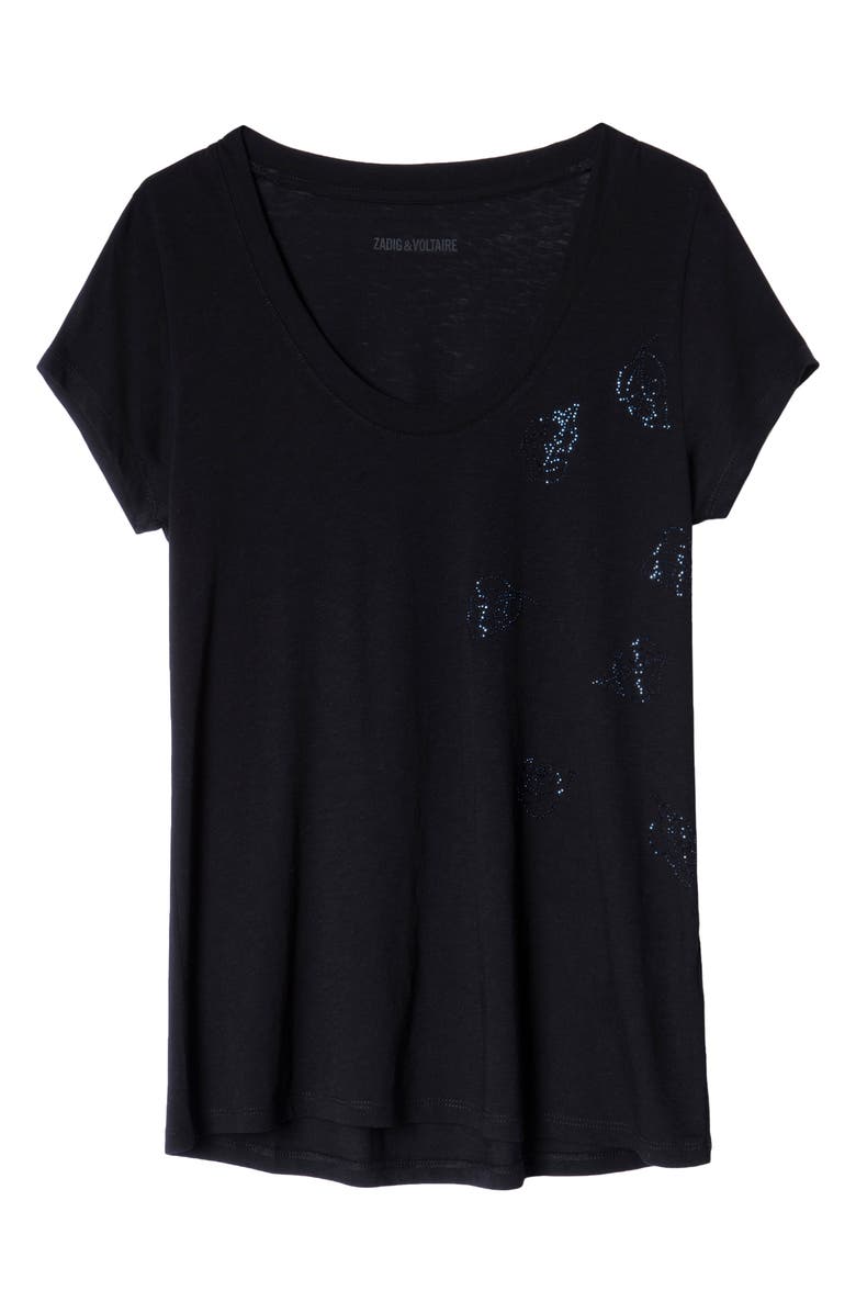 Zadig & Voltaire Tiny Leaf Skull Crystal T-Shirt, Main, color, 