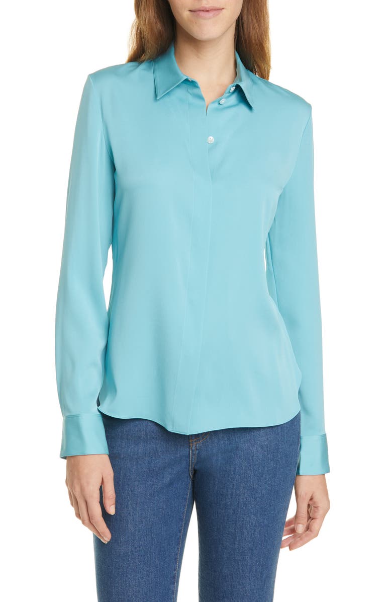 Theory Classic Fitted Stretch Silk Shirt, Main, color, 