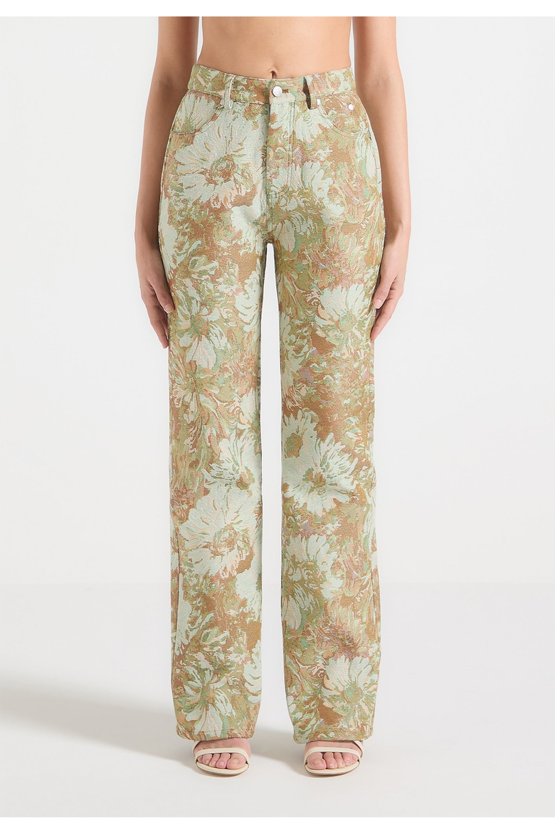 Gia Jacquard High Waist Straight Leg Jeans, Alternate, color, Sage