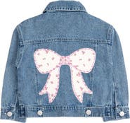 Sweet Wink Pearl and Gemstone Floral Bow Patch Denim Jacket