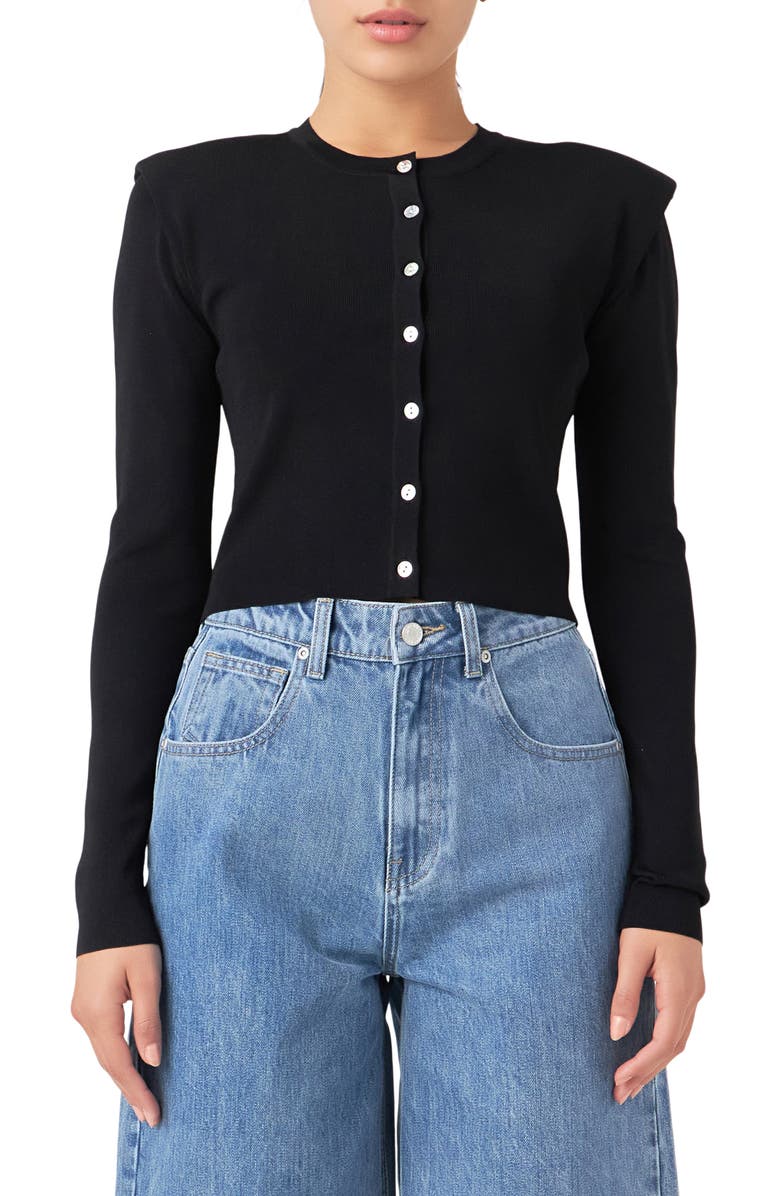 Grey Lab Padded Shoulder Cardigan, Main, color, 