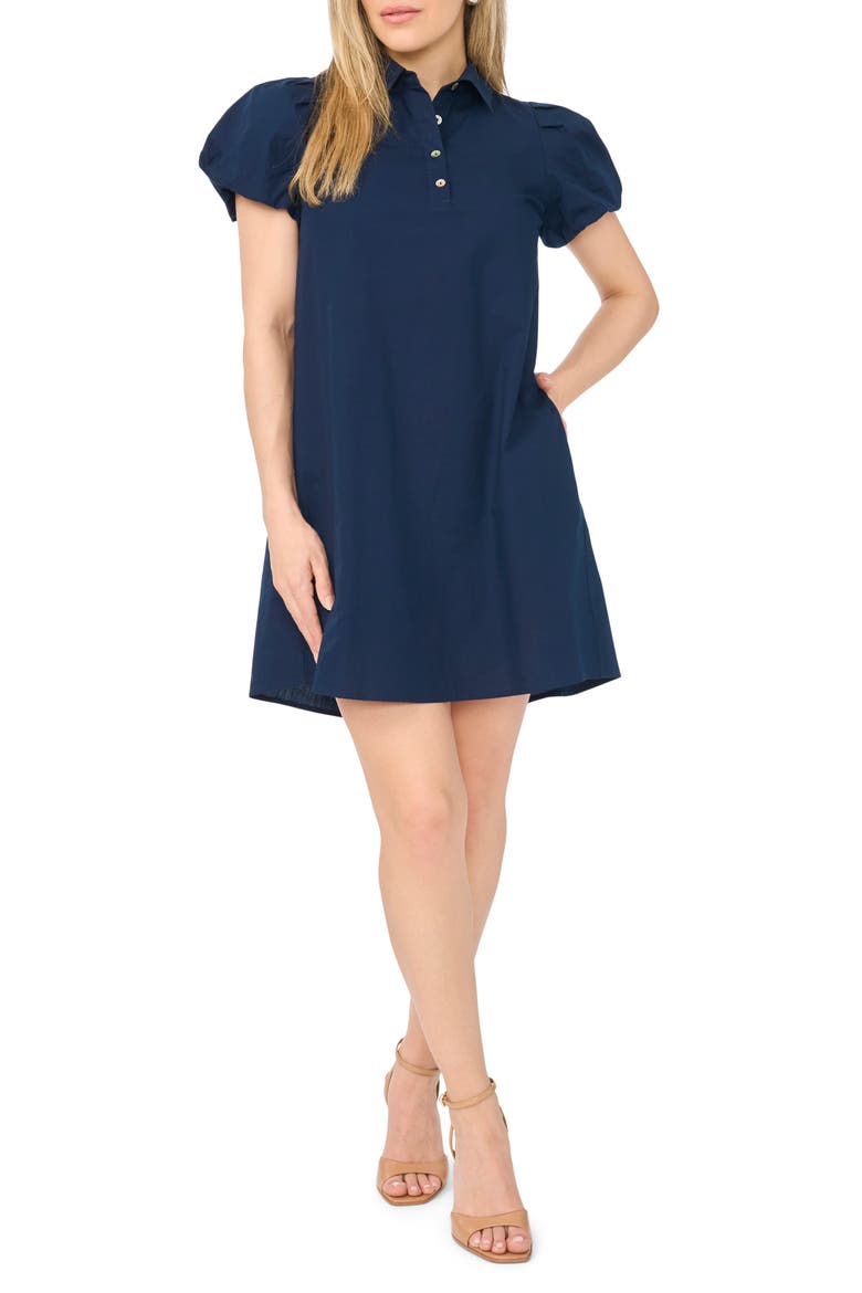 Puff Sleeve A-Line Shirtdress, Main, color, CLASSIC NAVY