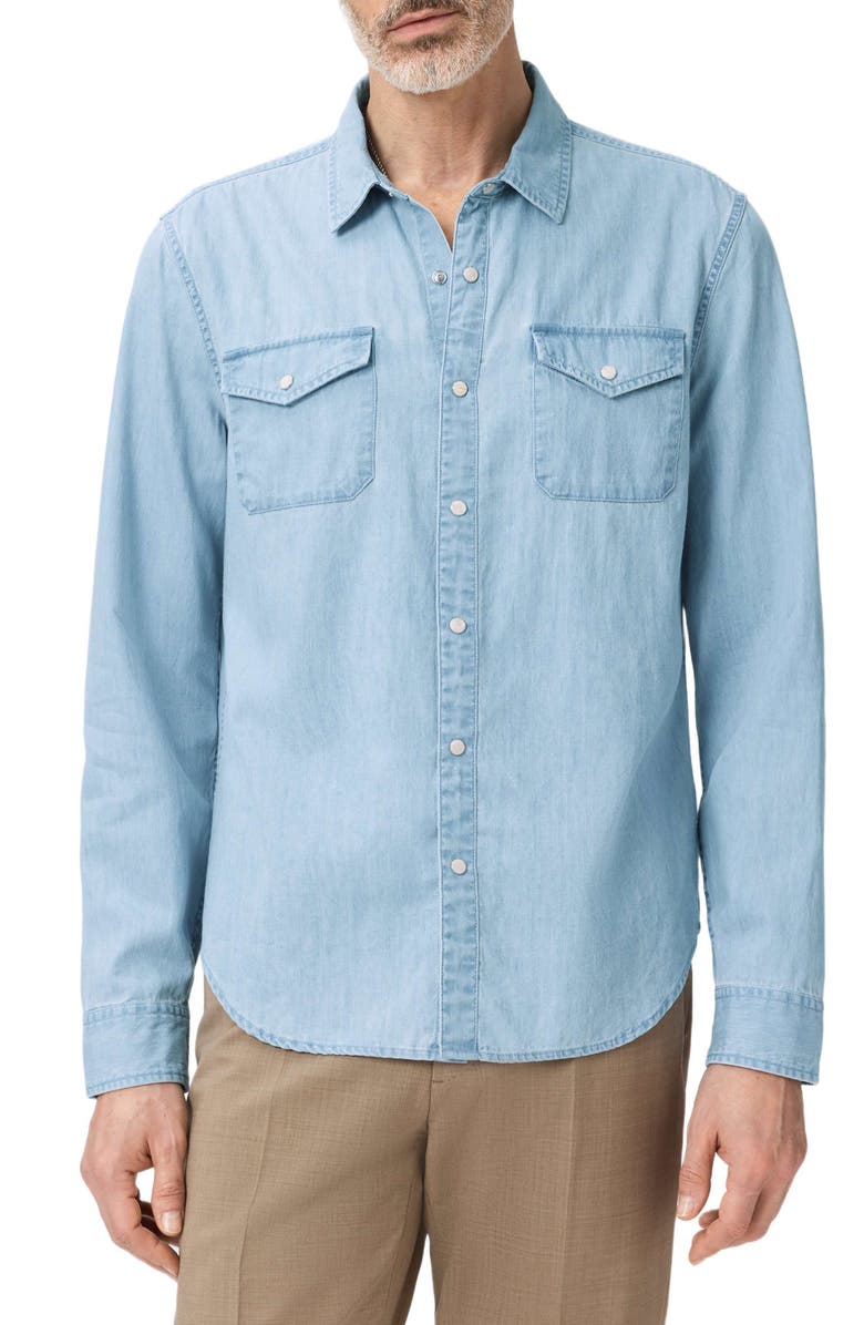 John Varvatos Marshall Coated Western Snap-Up Shirt, Alternate, color, Denim Heather
