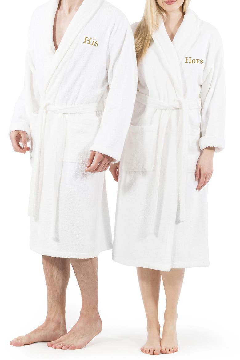 Embroidered His Terry Bathrobe, Main, color, WHITE