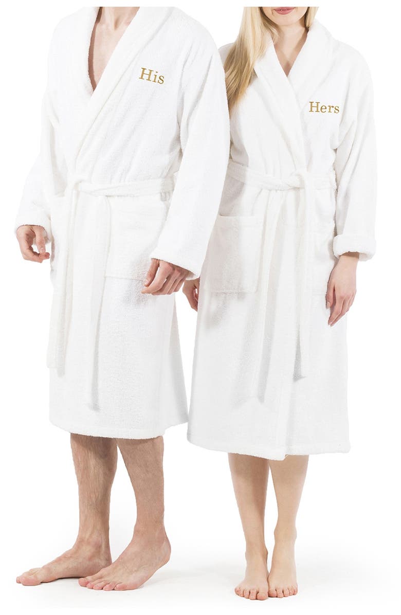 Linum Home Textiles Embroidered His Terry Bathrobe, Main, color, White