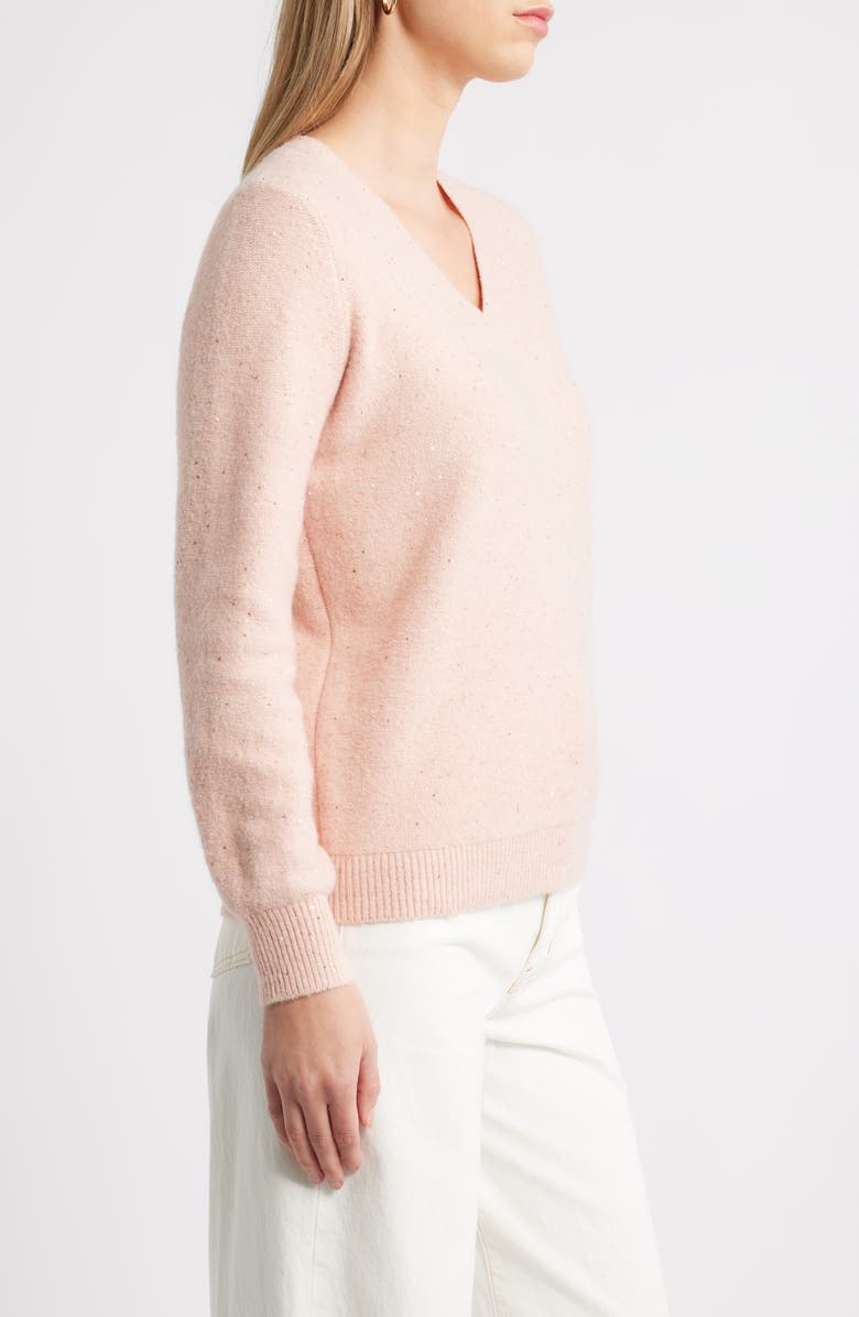 Caslon<sup>®</sup> Sequin V-Neck Sweater, Alternate, color, Pink Smoke