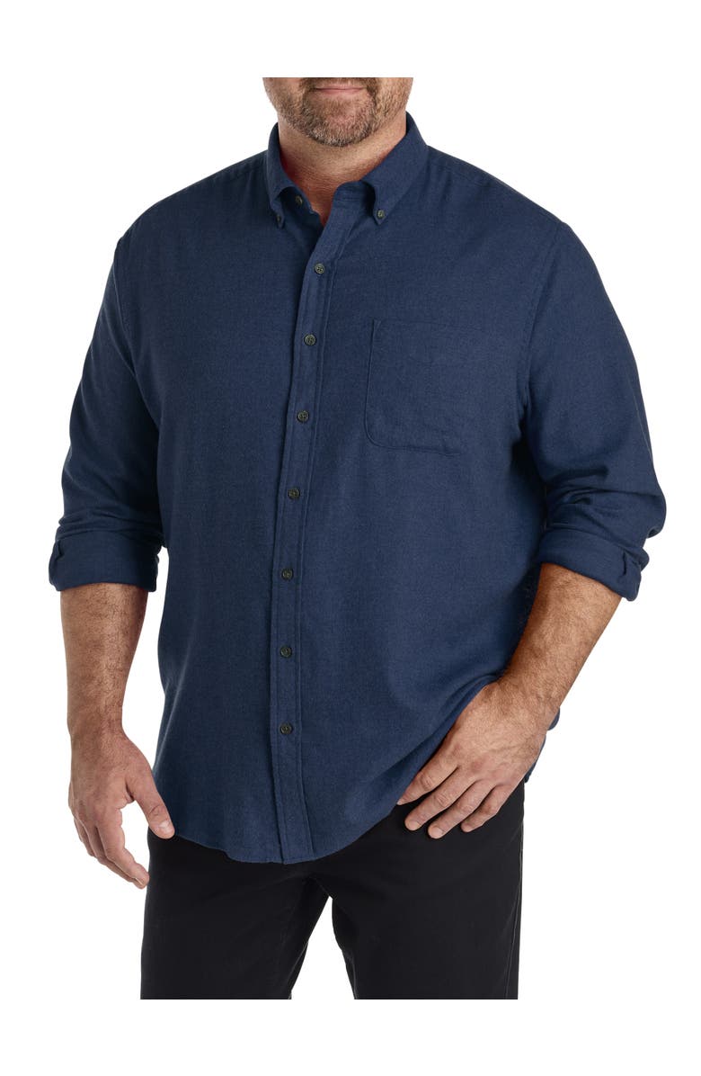 Harbor Bay by DXL Big & Tall Solid Flannel Sport Shirt, Main, color, Navy Multi