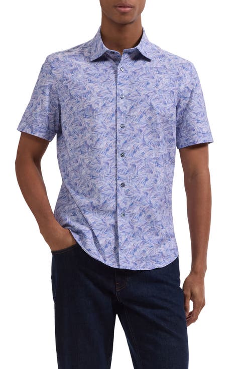 Miles OoohCotton® Tropical Palm Print Short Sleeve Button-Up Shirt