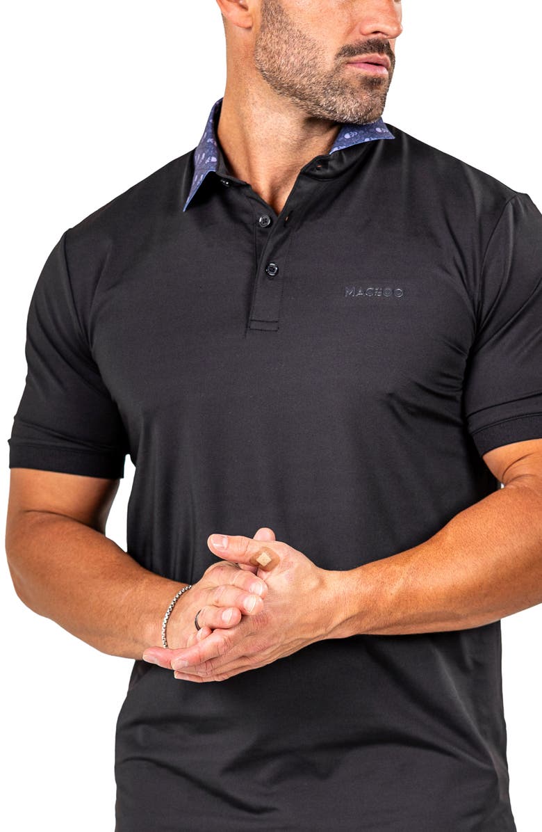 Maceoo Marthyr0021 Black Contrast Collar Golf Polo, Alternate, color,