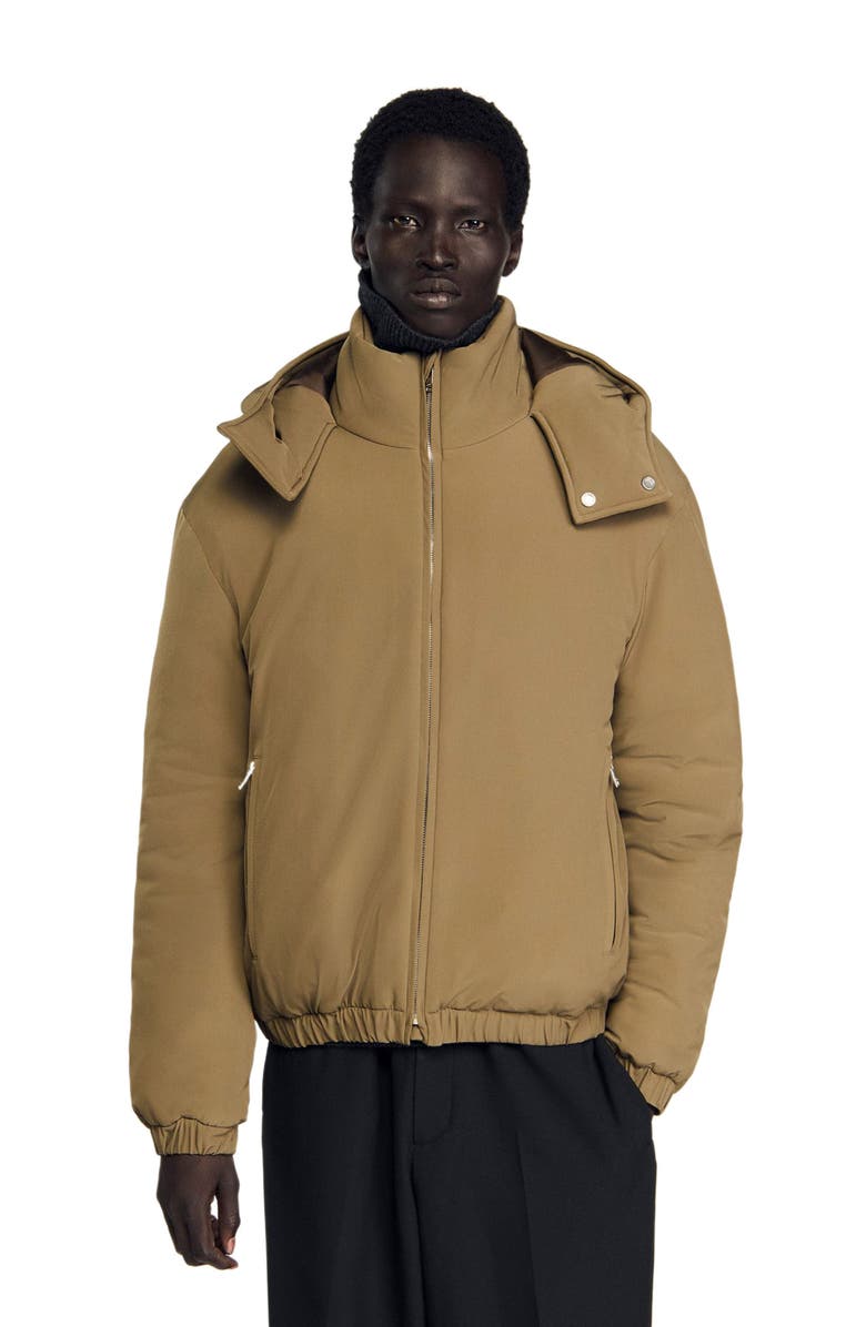 SANDRO Puffer jacket with removable hood, Alternate, color, Caramel