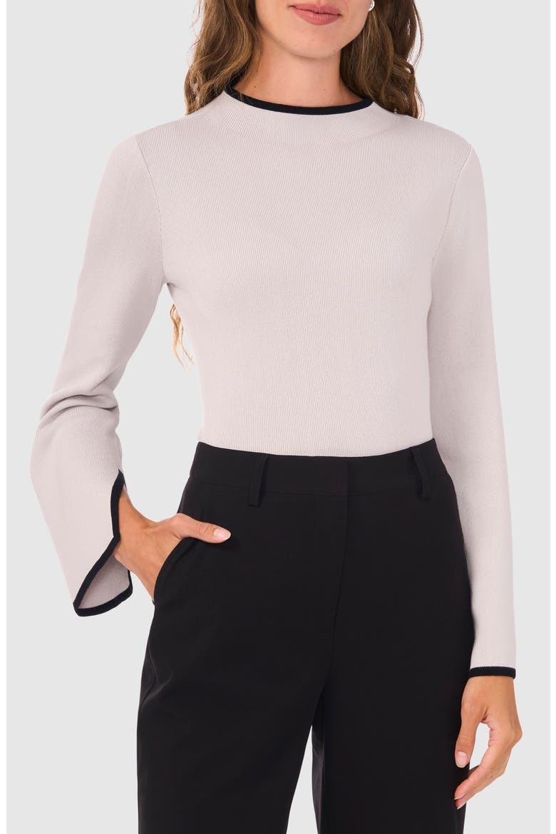 Mock Neck Rib Pullover, Main, color, GREY/ RICH BLACK