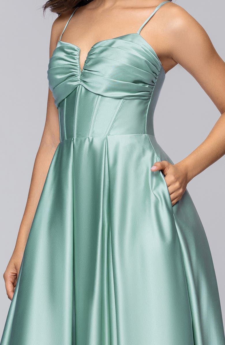 Blondie Nites Notch Neck Satin Ballgown, Alternate, color, Seafoam