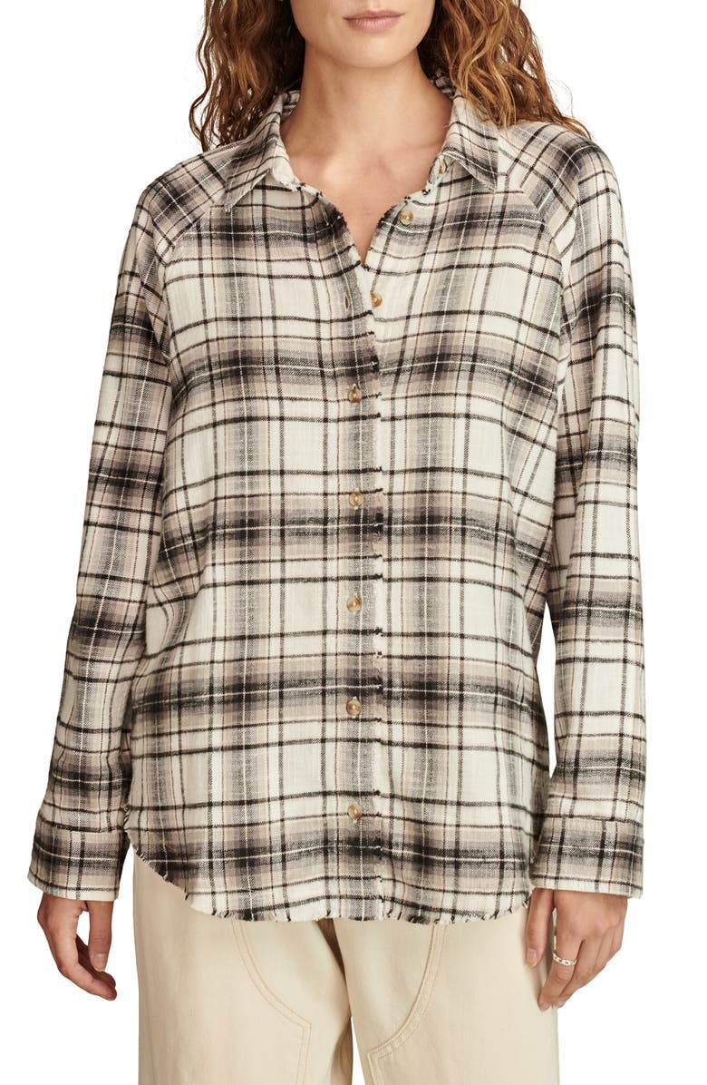 Lucky Brand Cloud Plaid Cotton Tunic Shirt, Main, color, Black