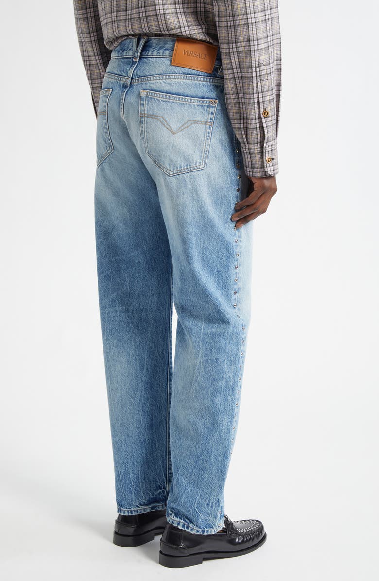 Versace Studded Straight Leg Jeans, Alternate, color, Light Blue