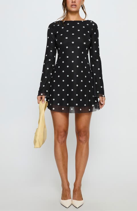 Lukea Polka Dot Long Sleeve Mesh Minidress