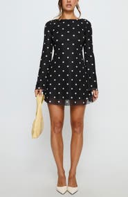 Princess Polly Lukea Polka Dot Long Sleeve Mesh Minidress
