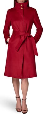 Donna Karan New York Belted Funnel Neck Wool Blend Coat