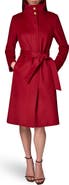 Donna Karan New York Belted Funnel Neck Wool Blend Coat