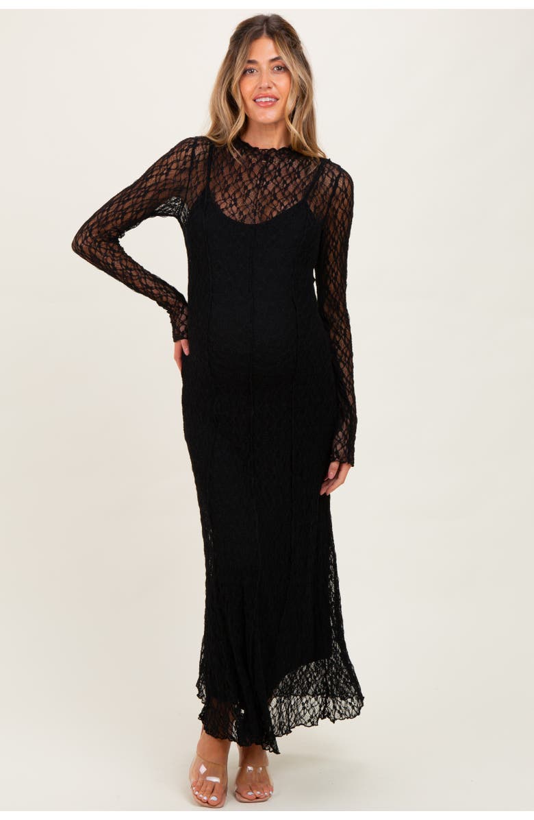 PinkBlush Lace Mock Neck Long Sleeve Maxi Dress, Main, color, Black