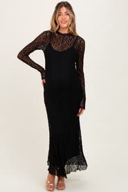 PinkBlush Lace Mock Neck Long Sleeve Maxi Dress