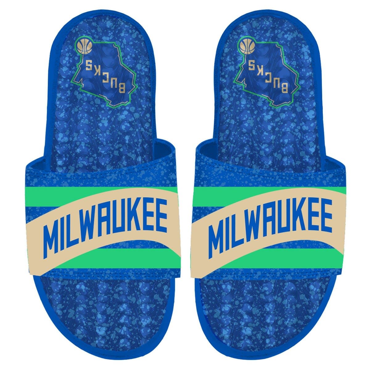 ISLIDE Men's ISlide  Royal Milwaukee Bucks 2023/24 City Edition Gel Slide Sandals, Alternate, color, 