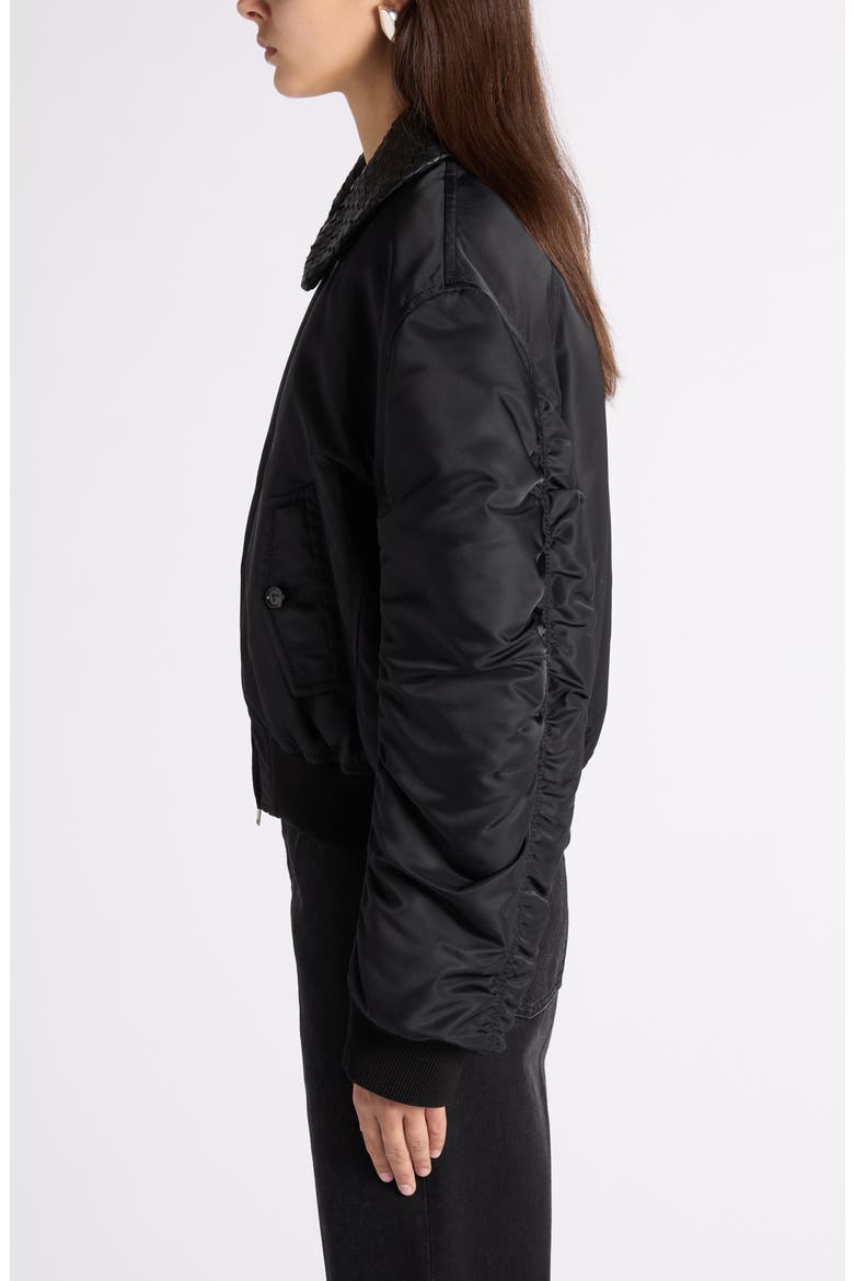 Intrecciato Collar Water Repellent Padded Nylon Bomber Jacket, Alternate, color, DOUBLE BLACK