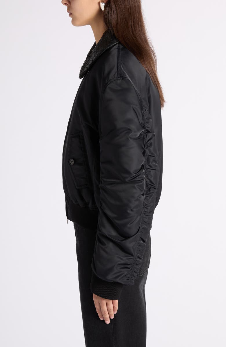 Bottega Veneta Intrecciato Collar Water Repellent Padded Nylon Bomber Jacket, Alternate, color, Double Black