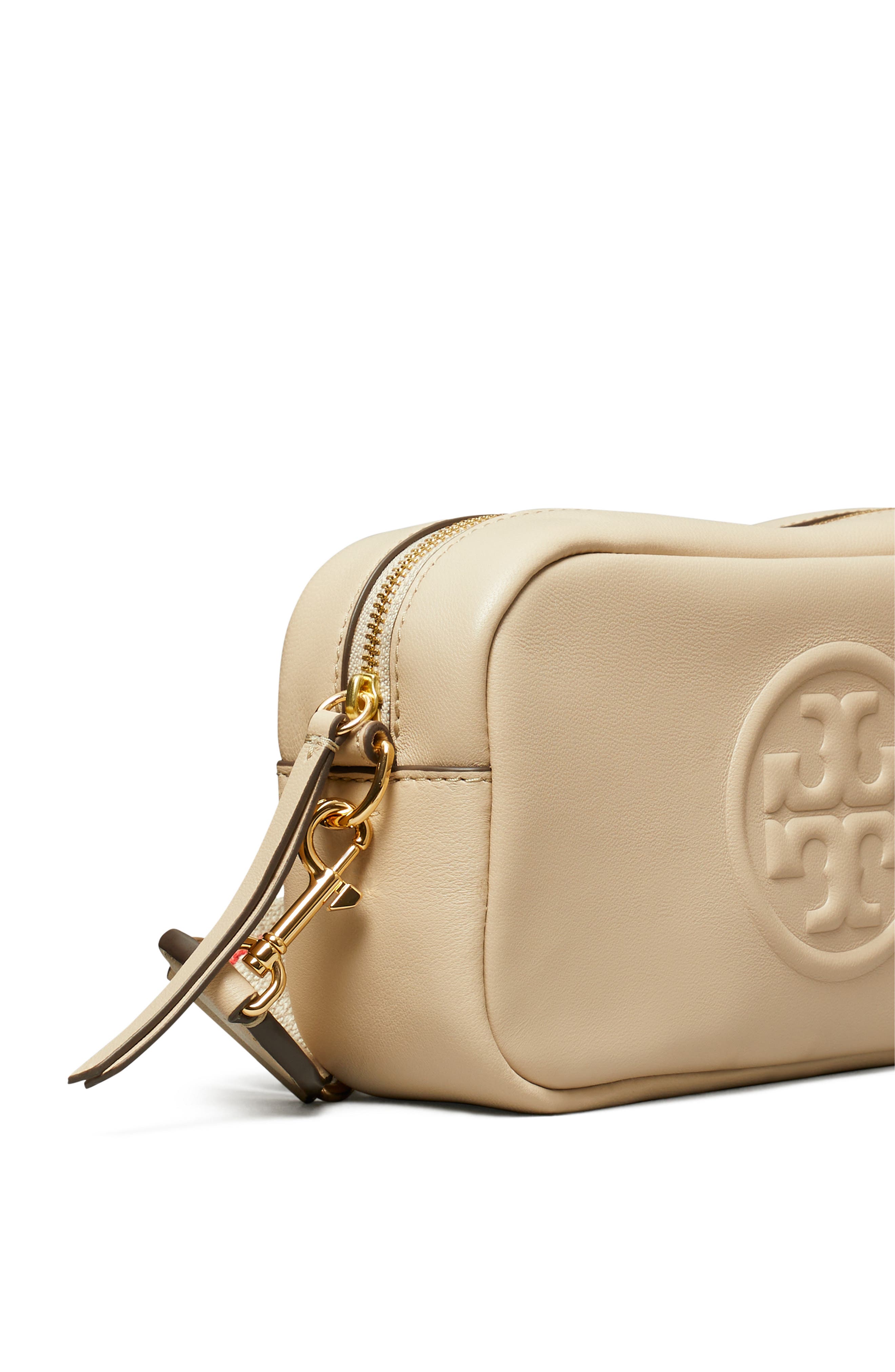 Tory Burch Mini Miller Soft Leather Crossbody Bag, Alternate, color, Light Stone