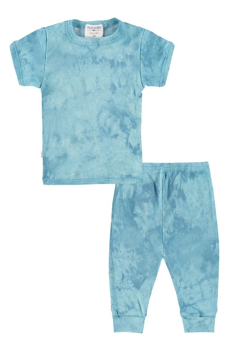 PAIGELAUREN Marble Dye Rib T-Shirt & Pants Set, Main, color, Teal