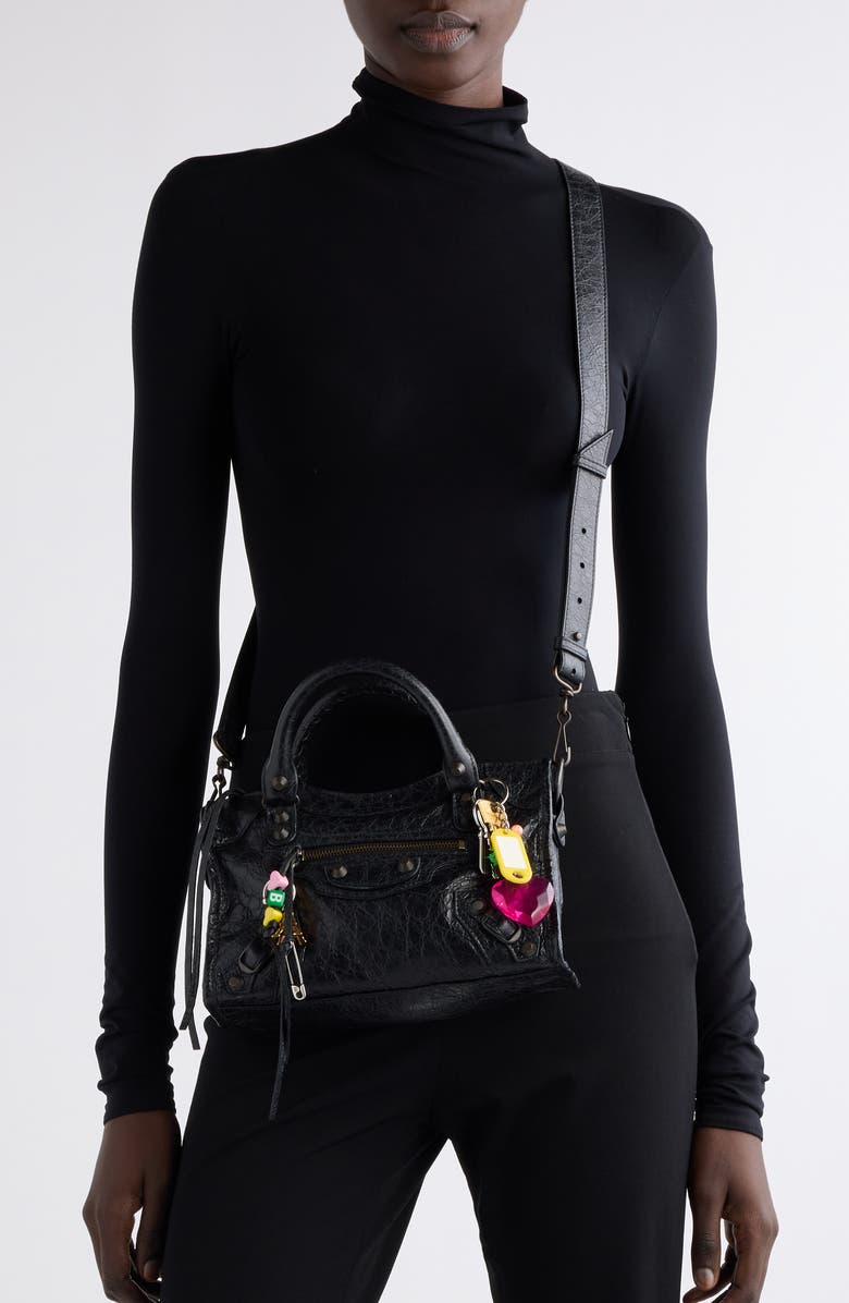 Balenciaga Small Le City Lambskin Leather Handbag with Charms, Alternate, color,
