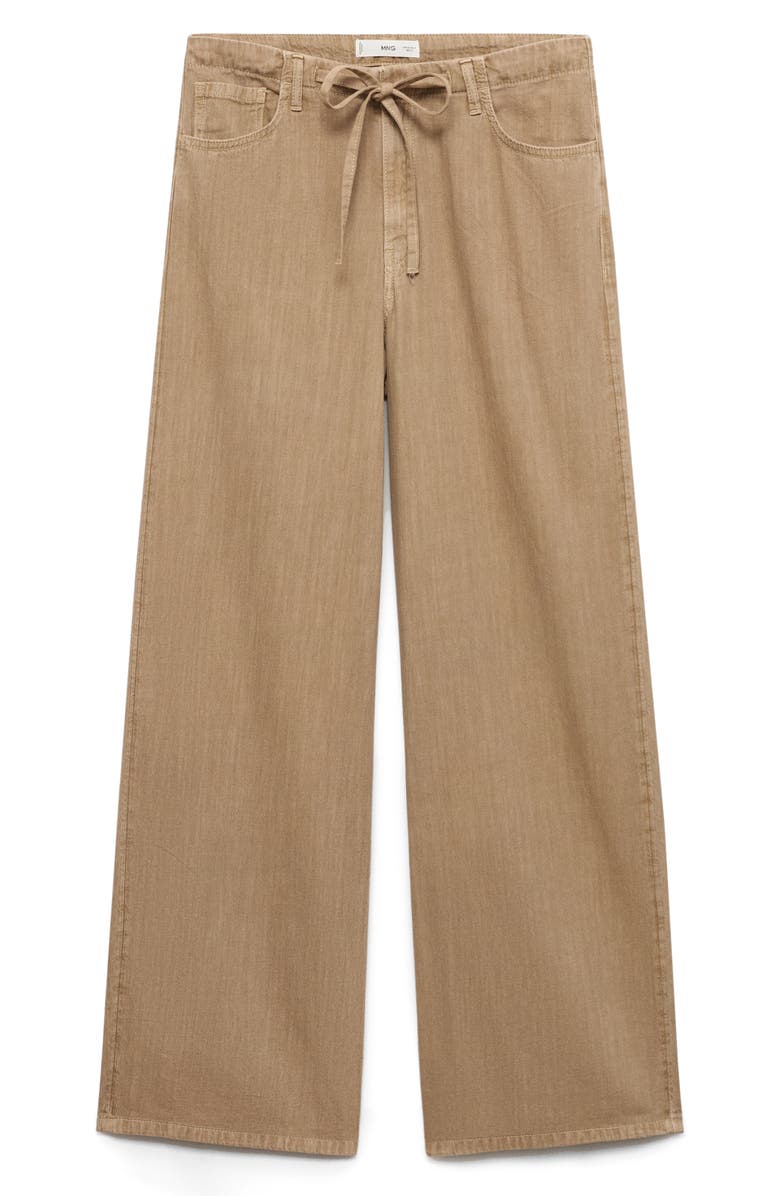 MANGO Drawstring Cotton & Linen Wide Leg Pants, Alternate, color, Sand