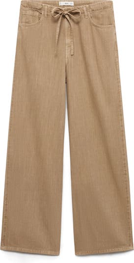 Drawstring Cotton & Linne Wide Leg Pants