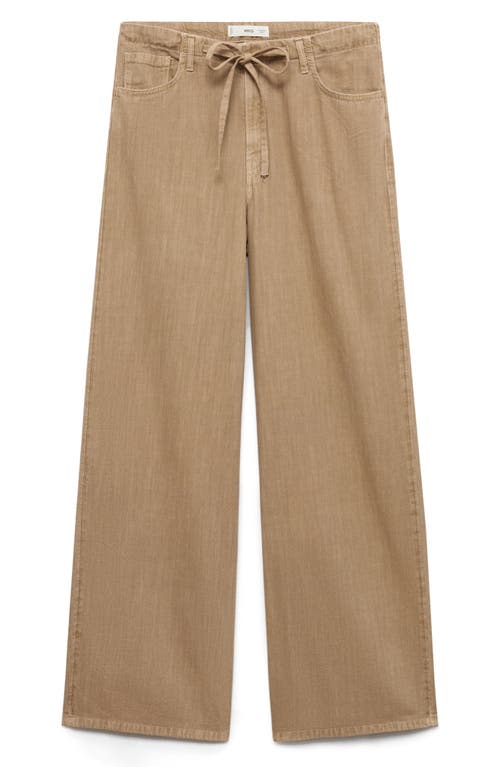 Mango Wide-leg Denim Trousers With Belt Sand In Brown