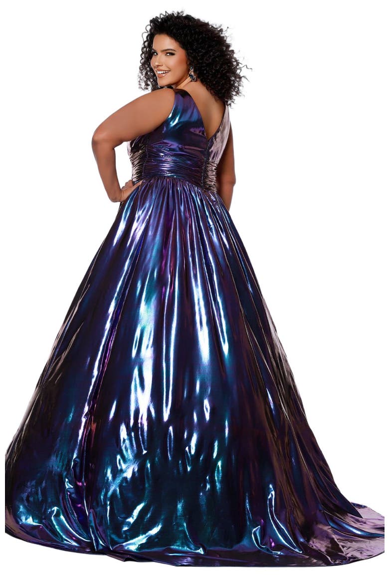 Bra-Friendly V-Neckline Plus Size A-Line Formal Gown, Alternate, color, Prism